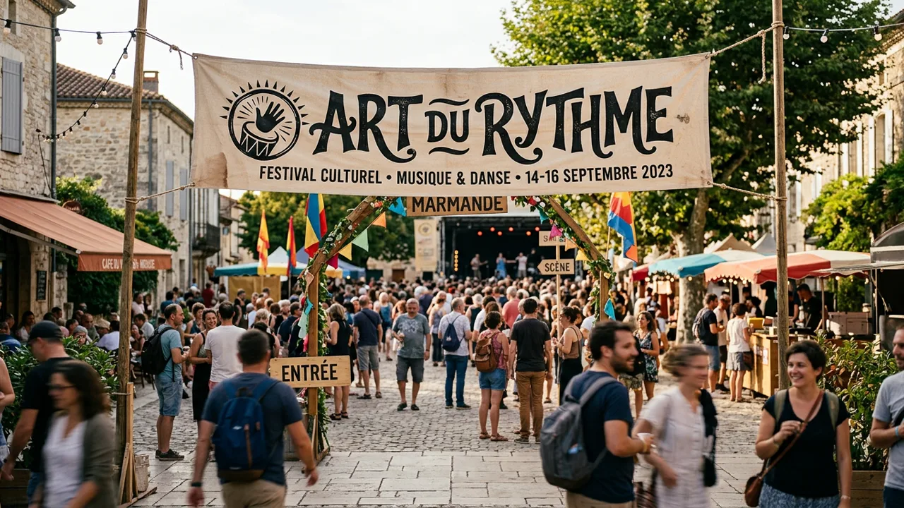 Bannière officielle ART DU RYTHME déployée lors d'un rassemblement culturel