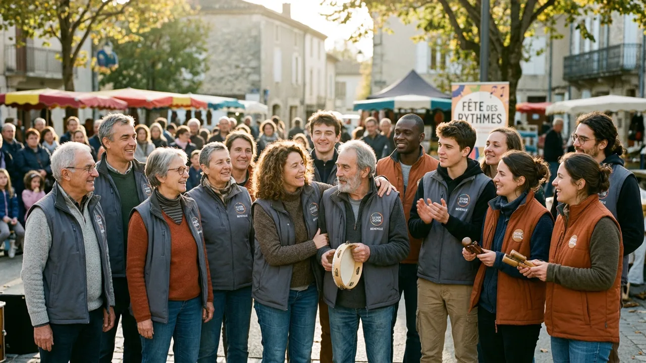 Groupe de bénévoles mobilisés sur un événement associatif
